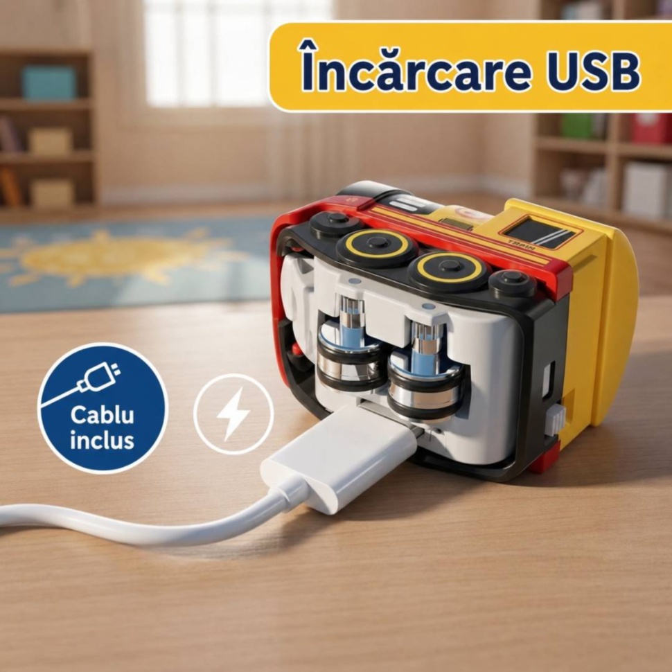 Încărcare USB pentru trenulețul electric din setul magnetic