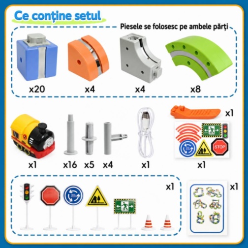 Set magnetic de construcție cu trenuleț electric reîncărcabil