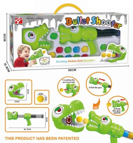 Pușca Crocodil cu Aer Comprimat, 19 Bile din Burete si Țintă, 50cm