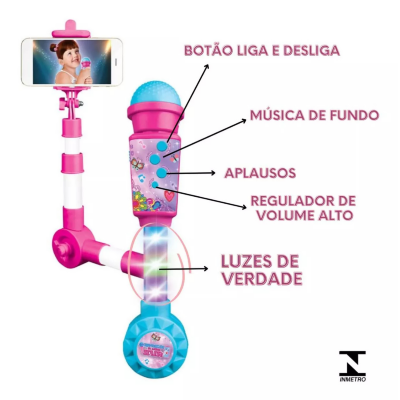 Microfon Selfie cu Suport Telefon și Efecte Luminoase | image