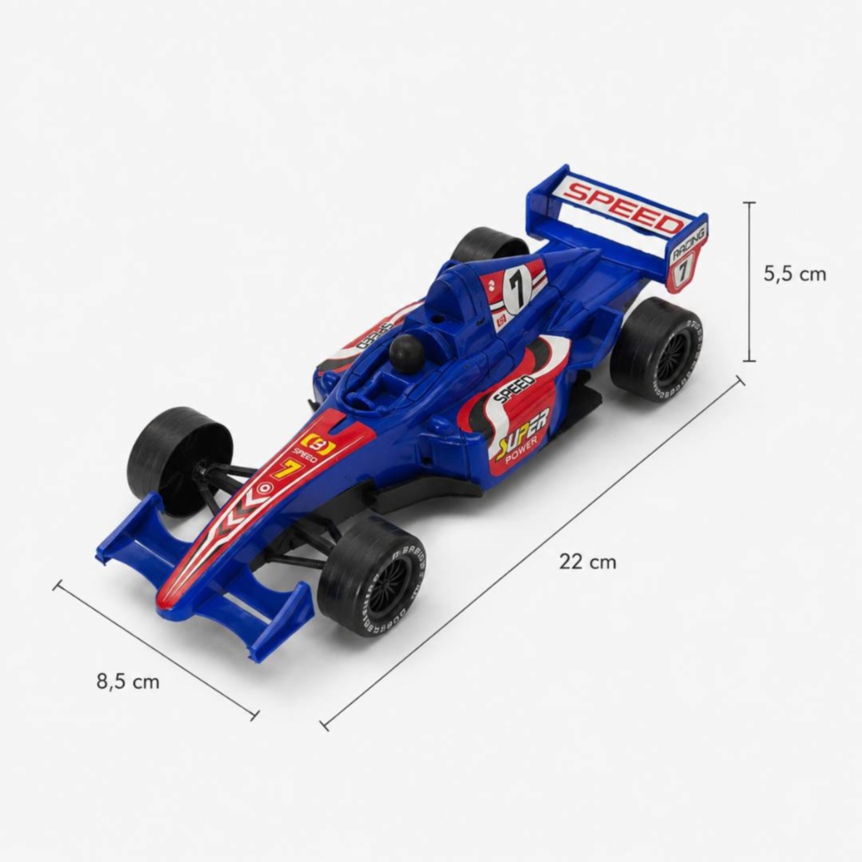 Dimensiuni mașină de curse cu inerție 22 × 8,5 × 5,5 cm