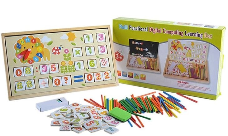 Tăbliță Multifuncțională din Lemn cu Cifre și Operații Matematice