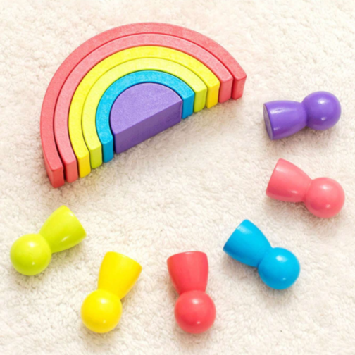 Set educativ de construcție Montessori din lemn - blocuri colorate