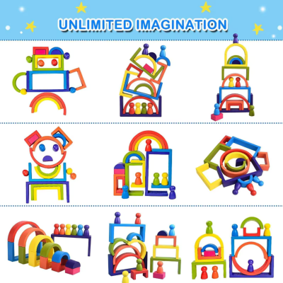 Set educativ de construcție Montessori din lemn - blocuri colorate | image