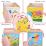 Cub Educativ din Lemn 5 în 1 - Labirint, Ceas, Sortator de Forme și Roți Dințate