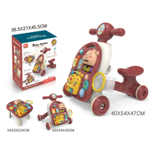 Premergător 4-în-1 pentru Bebeluși | Vehicul, Masă de Joacă și Activități Educative - Roșu