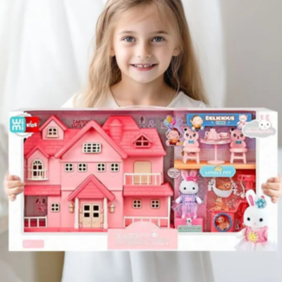 Vilă Roz Interactivă cu Figurine și Mobilier – Set de Joacă pentru Fetițe  | image