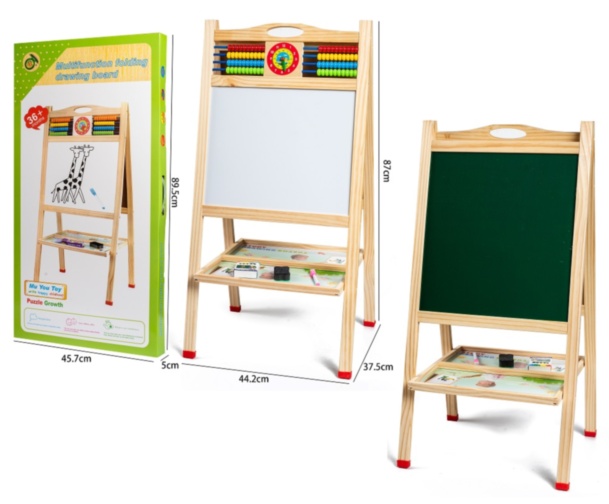 Tablă de Lemn cu 2 Fețe, Cretă, Marker, Litere și Numărătoare cu Ceas