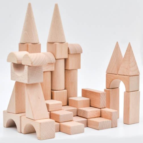 Set 100 Piese Cuburi de Construcție din Lemn Natural | Jucărie Educativă Montessori