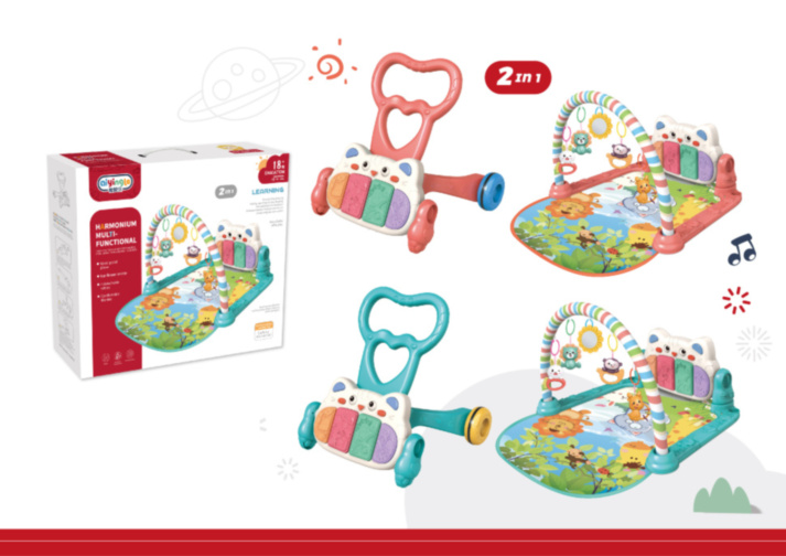 Antemergator si saltea activitati Copii 2 in 1, Piano, centru activitati, melodii, lumini, transformabil Roz