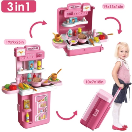 Bucătărie de Jucărie Portabilă 3-în-1 pentru Copii