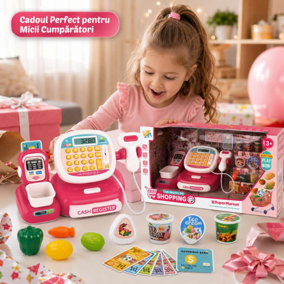Cadou perfect pentru copii casă de marcat interactivă cu accesorii supermarket