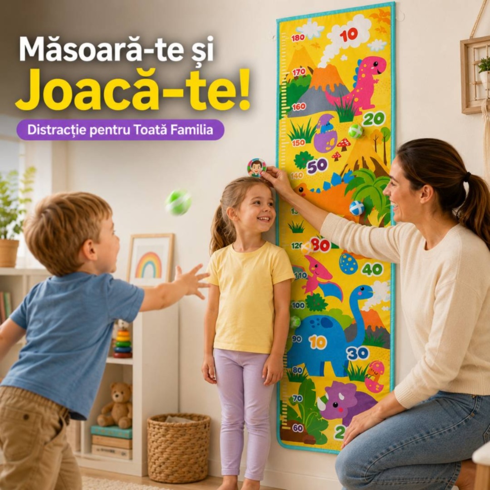 Panou de măsurare cu dinozauri și mingi Velcro pentru copii