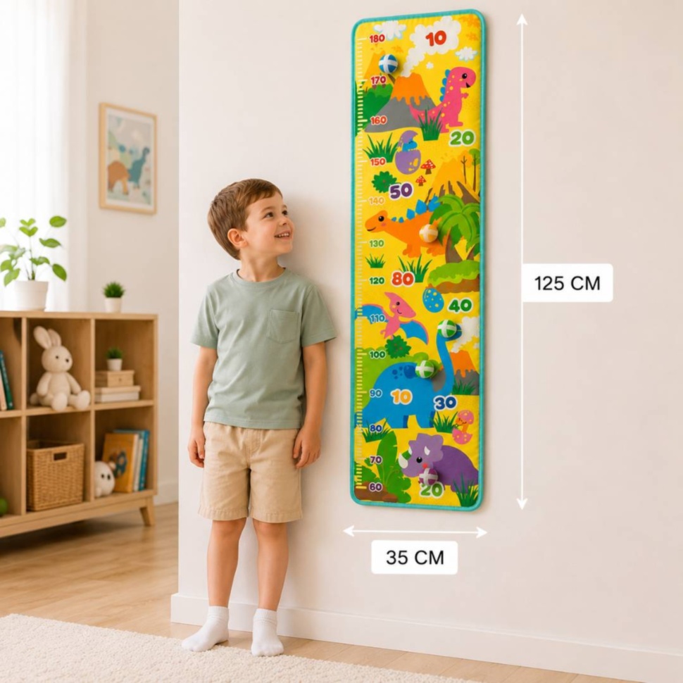Dimensiune panou de măsurare cu dinozauri 125 cm pe 35 cm
