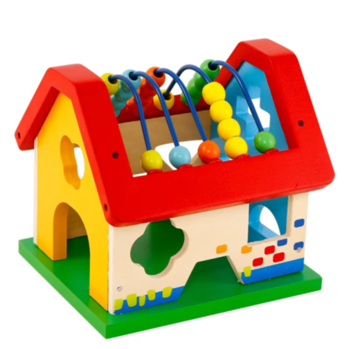 Căsuță Educațională Montessori cu Abac și Sortator de Forme