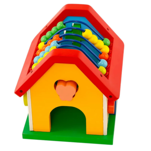 Căsuță Educațională Montessori cu Abac și Sortator de Forme