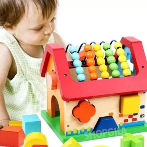 Căsuță Educațională Montessori cu Abac și Sortator de Forme