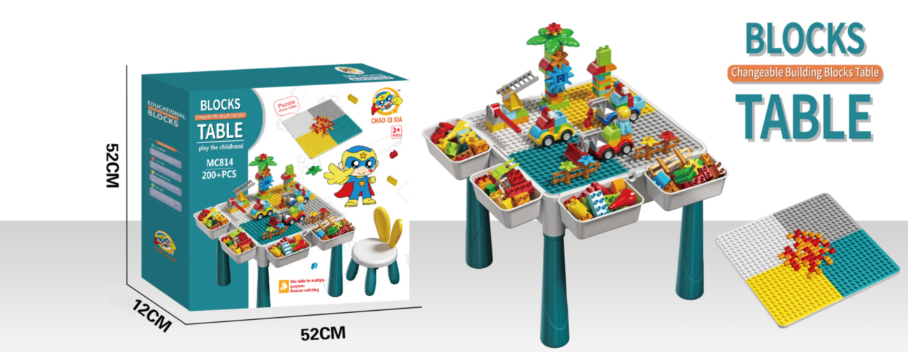 Set masuta multifunctionala cu scaunel și 200 cuburi de constructie
