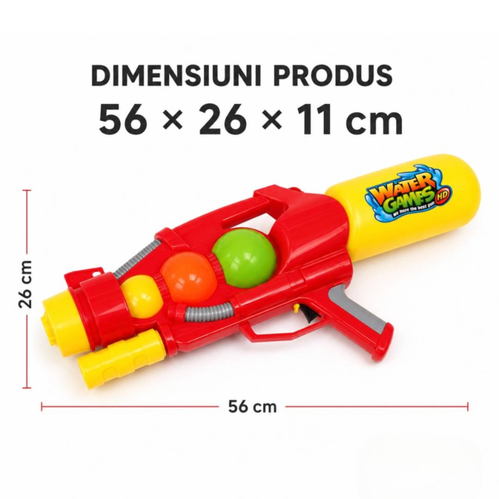 Dimensiuni pușcă cu apă manuală pentru copii 56 × 26 × 11 cm