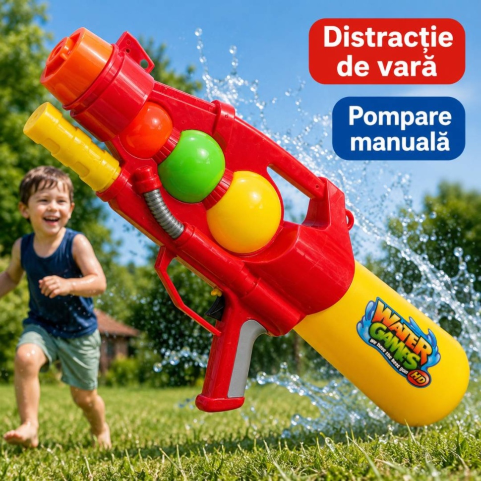 Pușcă cu apă manuală pentru copii cu rezervor detașabil și pompă frontală
