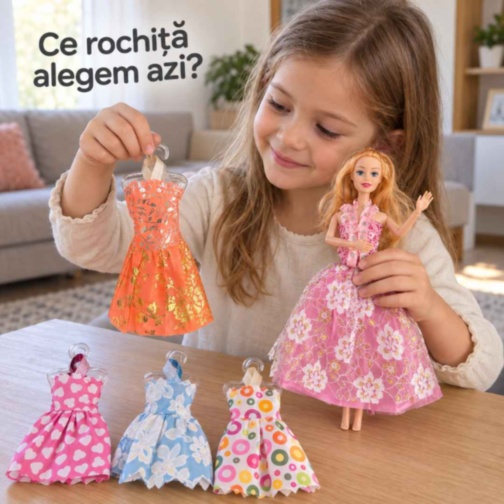 Păpușă fashion de 28 cm cu 14 rochițe