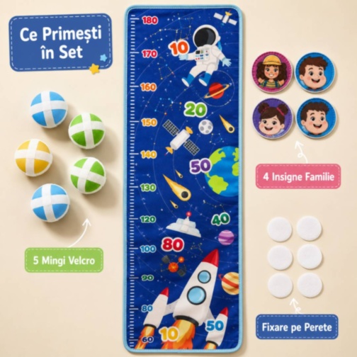 Panou Montessori de Măsurat Înălțimea cu Mingi Velcro