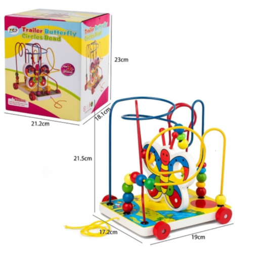 Labirint Montessori din Lemn cu Mărgele Colorate - Fluture