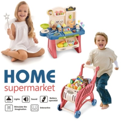 Set Supermarket pentru Copii cu Cărucior și Casă de Marcat | image