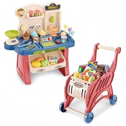 Set Supermarket pentru Copii cu Cărucior și Casă de Marcat