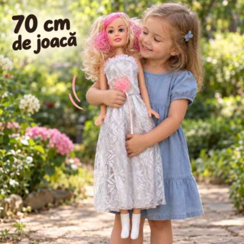 Păpușă mare muzicală de 70 cm cu rochie albă