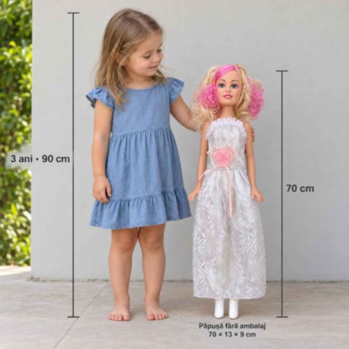 Păpușă mare muzicală de 70 cm cu rochie albă