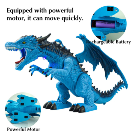 Dragon interactiv cu telecomandă și funcții de fum și sunet