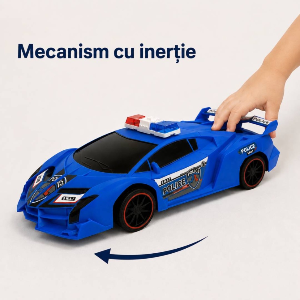 Mașină sport de poliție cu inerție pregătită pentru curse pe podea