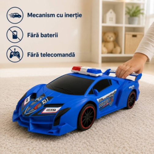 Mașină sport de poliție cu inerție, lungime 36 cm