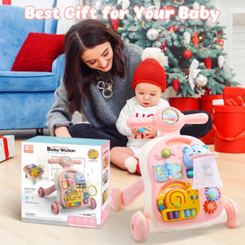 Premergător Muzical 3-în-1 pentru Bebeluși | Activități Educative și Masă de Joacă - Roz