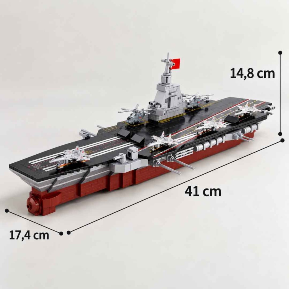 Dimensiunile portavionului construit de 41 pe 17,4 pe 14,8 centimetri