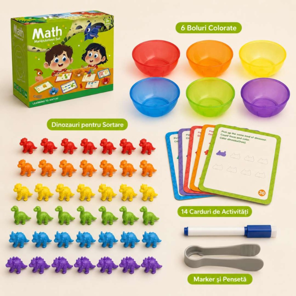 Ce conține setul Montessori cu dinozauri