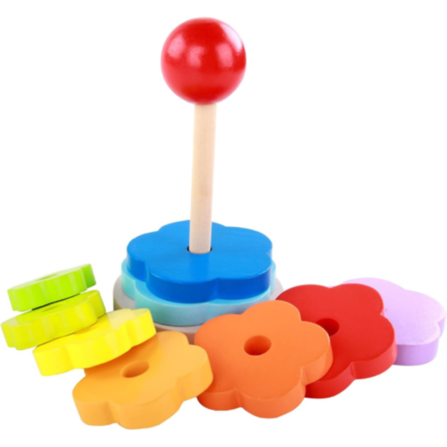 Stivuitor Montessori din Lemn cu Inele Colorate