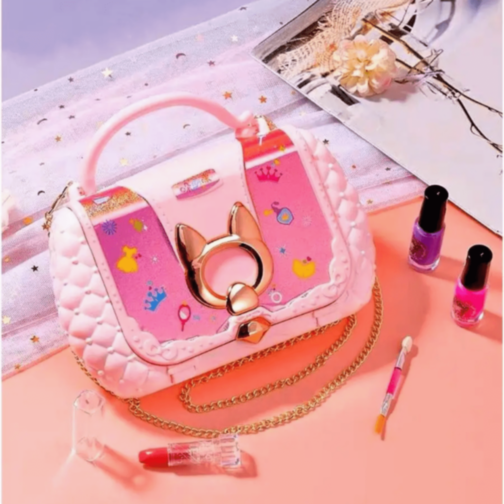 Set Machiaj Copii în Gentuță Roz cu Oglindă 