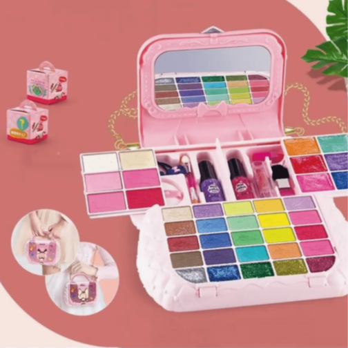 Set Machiaj Copii în Gentuță Roz cu Oglindă 