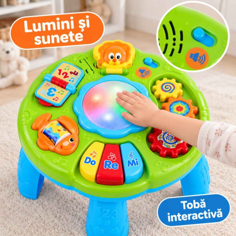 Tobă interactivă cu lumini și sunete pentru copii