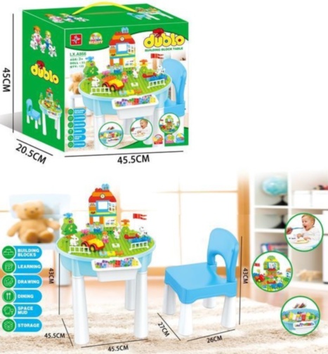 Masa Compatibilă Lego Duplo cu Scăunel și 120 Blocuri de Construcție