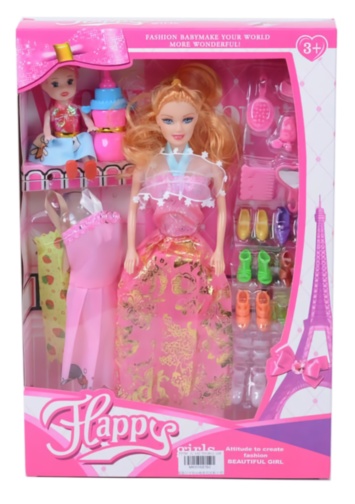 Barbie cu Fiica, 2 Ținute, Încălțăminte și Accesorii de Păr
