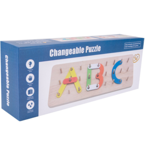 Puzzle Montessori din Lemn – Creează Litere, Cifre și Forme cu Imaginație