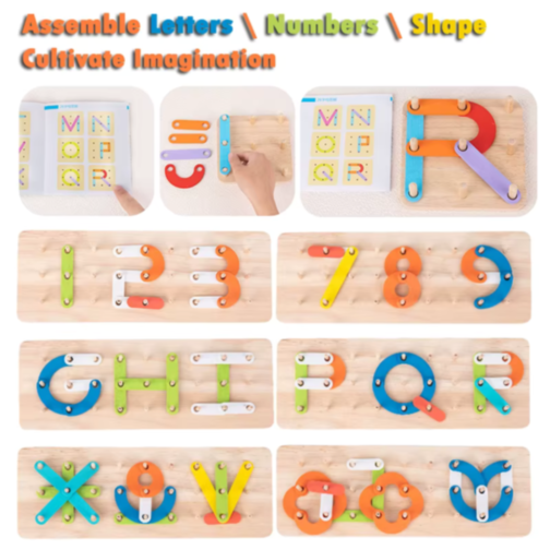 Puzzle Montessori din Lemn – Creează Litere, Cifre și Forme cu Imaginație