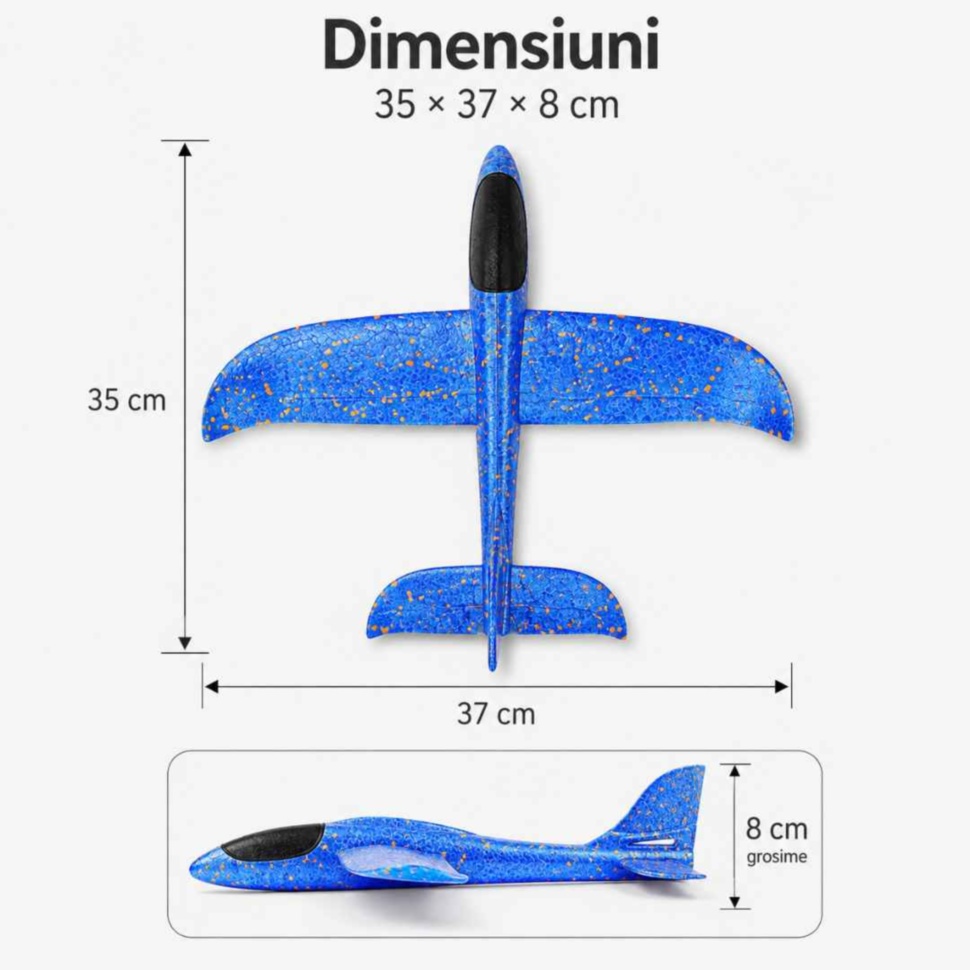 Dimensiunile avionului planor pentru copii, 35 × 37 × 8 cm
