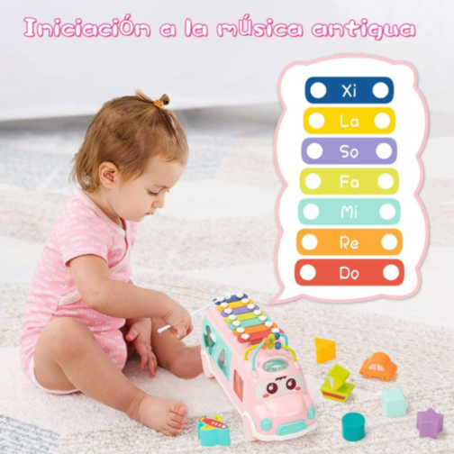 Autobuz Interactiv cu Xilofon și Sortator de Forme (culoare aleatorie)