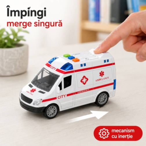 Ambulanță de jucărie cu sunete, lumini și inerție