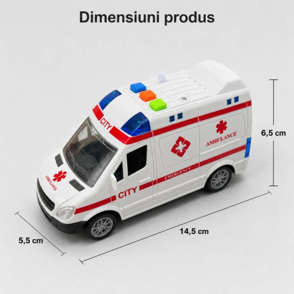 Dimensiuni ambulanță de jucărie 14,5 × 5,5 × 6,5 cm
