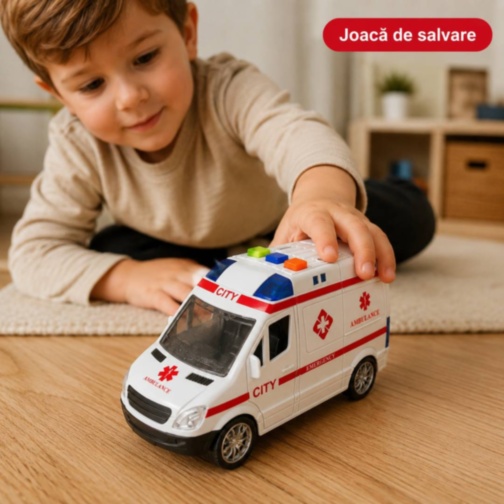 Ambulanță de jucărie cu sunete, lumini și inerție